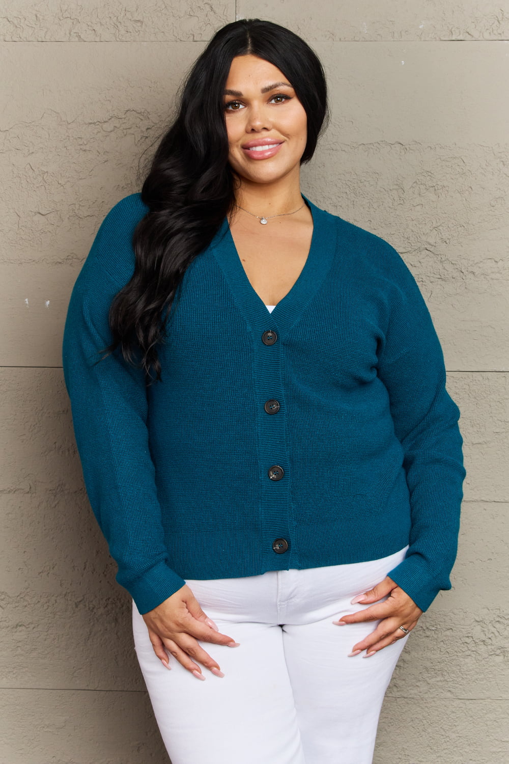 Kiss Me Tonight Button Down Cardigan in Teal - Lola Cerina Boutique