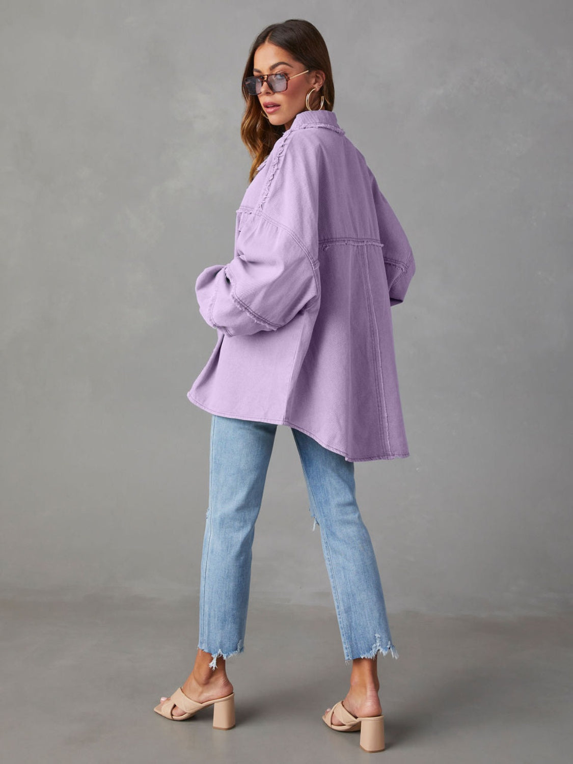 Dropped Shoulder Raw Hem Shirt Jacket | 5 Colors - Lola Cerina Boutique