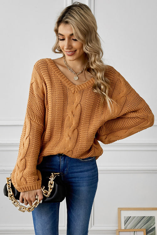Cable Knit V-Neck Sweater - Lola Cerina Boutique