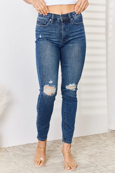 Judy Blue Full Size High Waist Distressed Slim Jeans - Lola Cerina Boutique