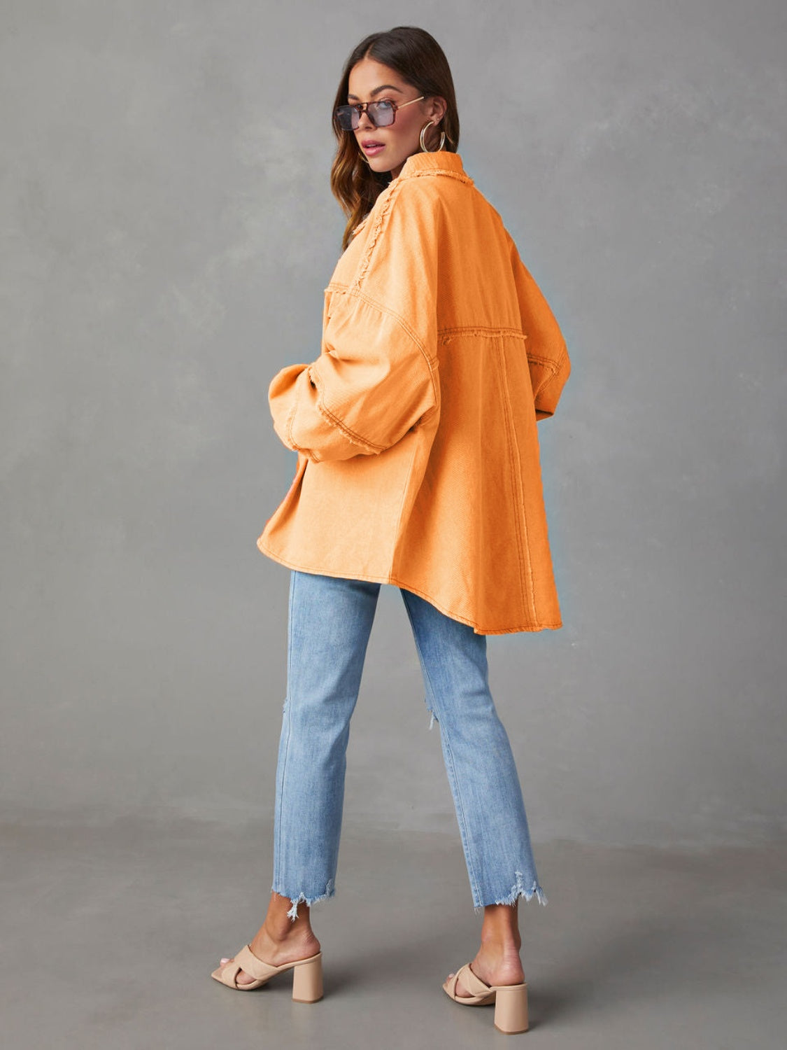 Dropped Shoulder Raw Hem Shirt Jacket | 5 Colors - Lola Cerina Boutique