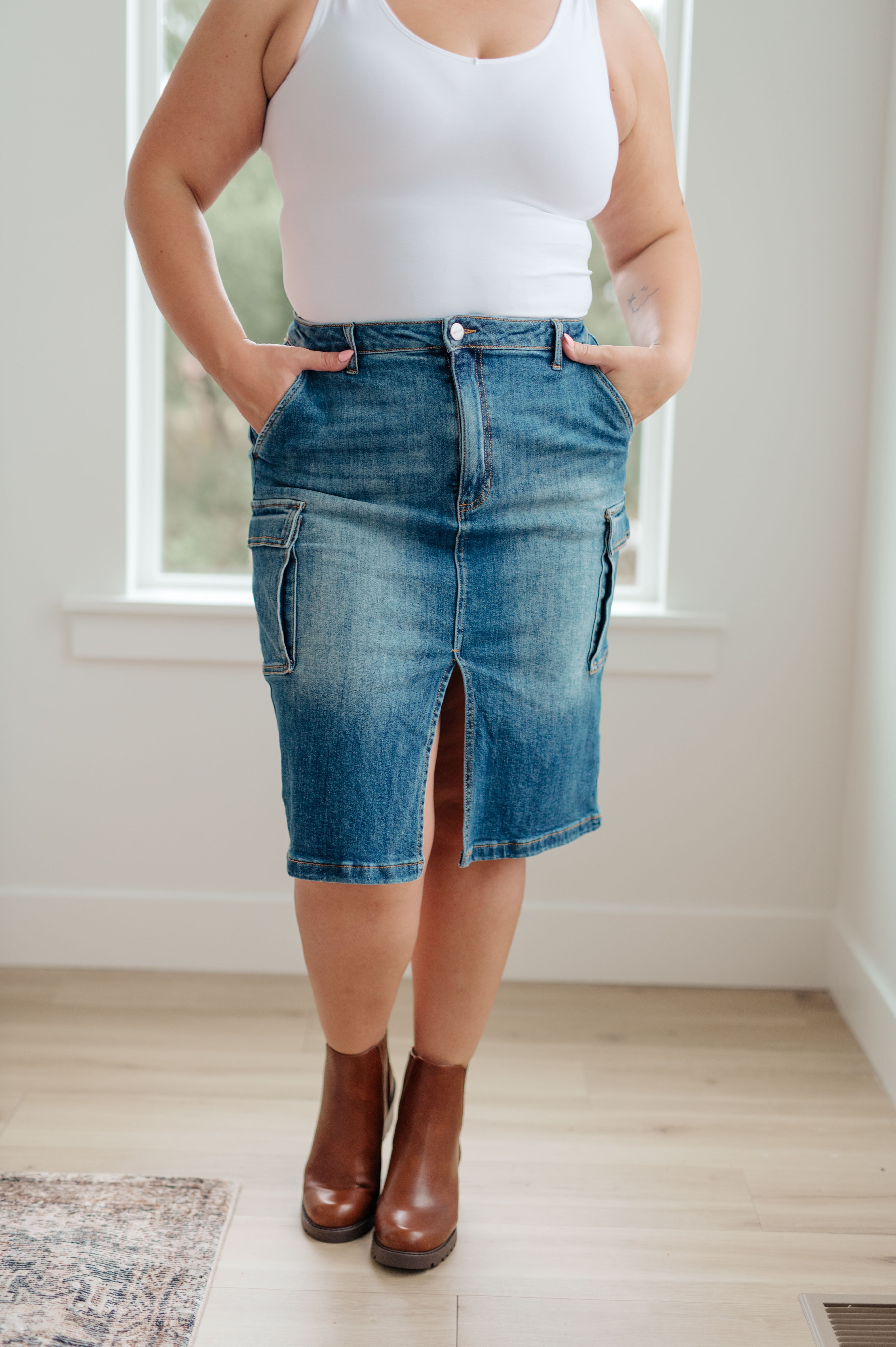 Always Be There Cargo Denim Skirt - Lola Cerina Boutique