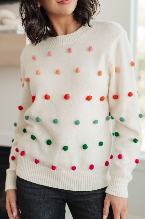 Candy Buttons Pom Detail Sweater - Lola Cerina Boutique