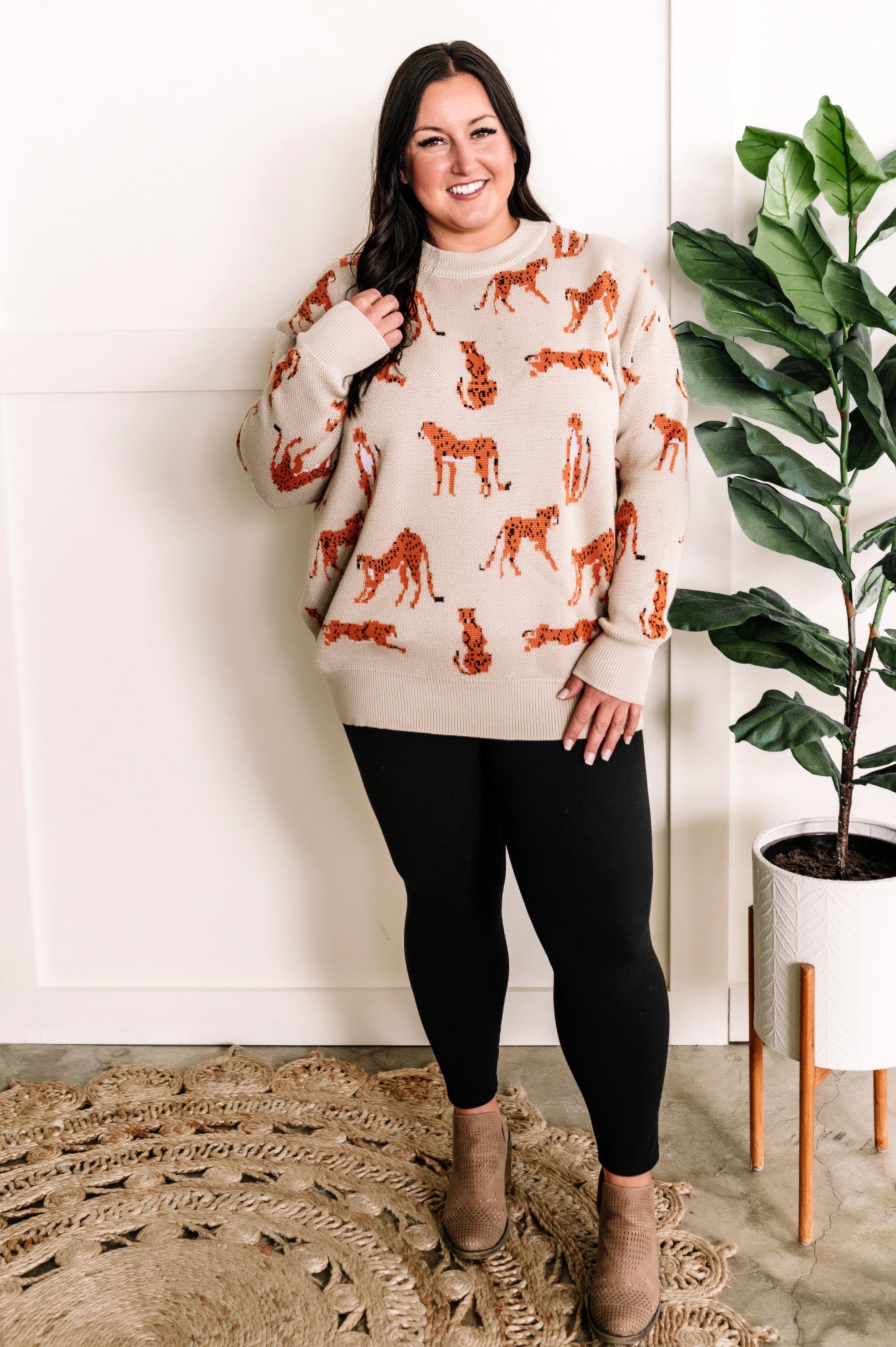10.13 Oversized Cheetah Print Sweater In Soft Beige - Lola Cerina Boutique