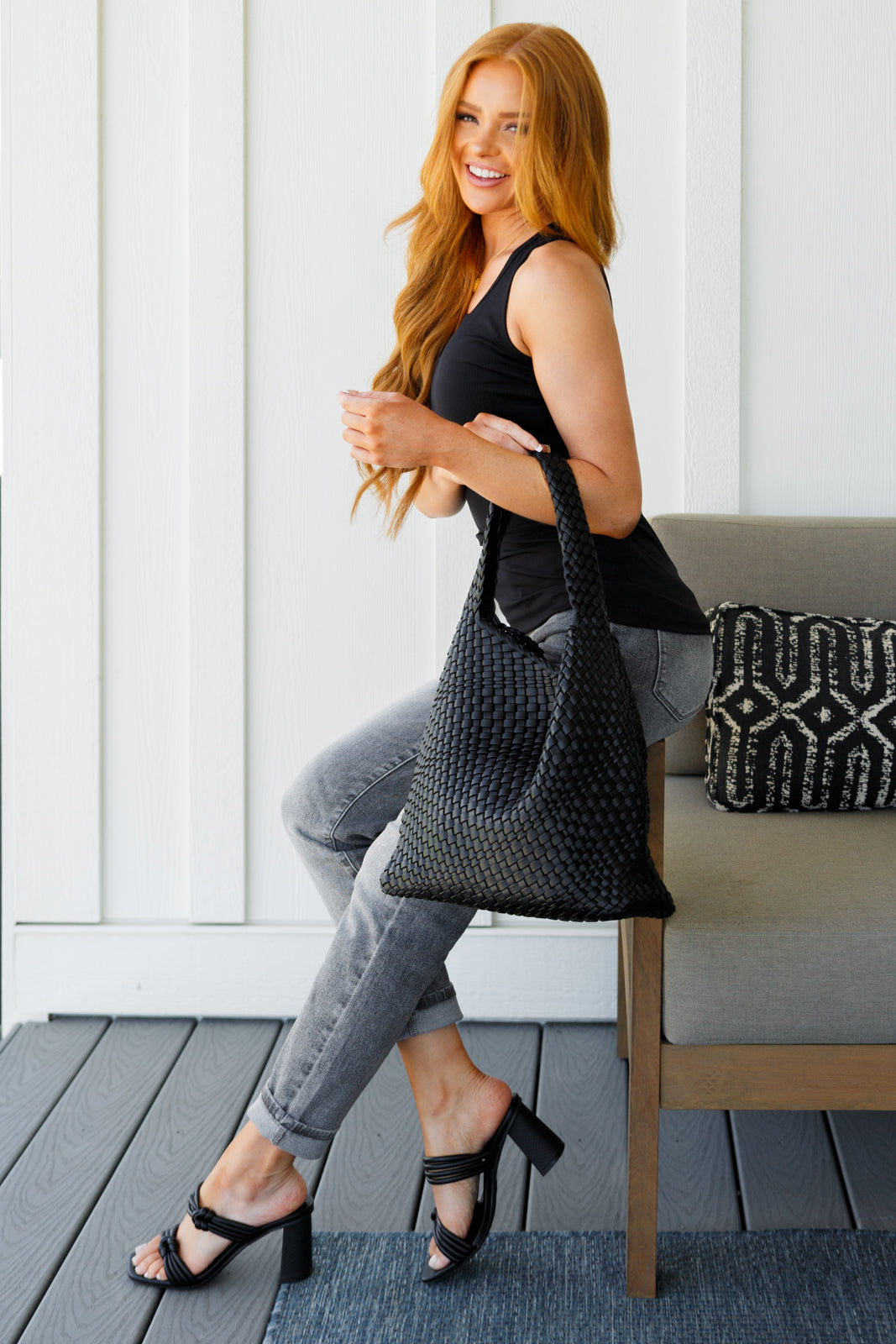 Daily Essential Notched Ribbed Tank in Black - Lola Cerina Boutique