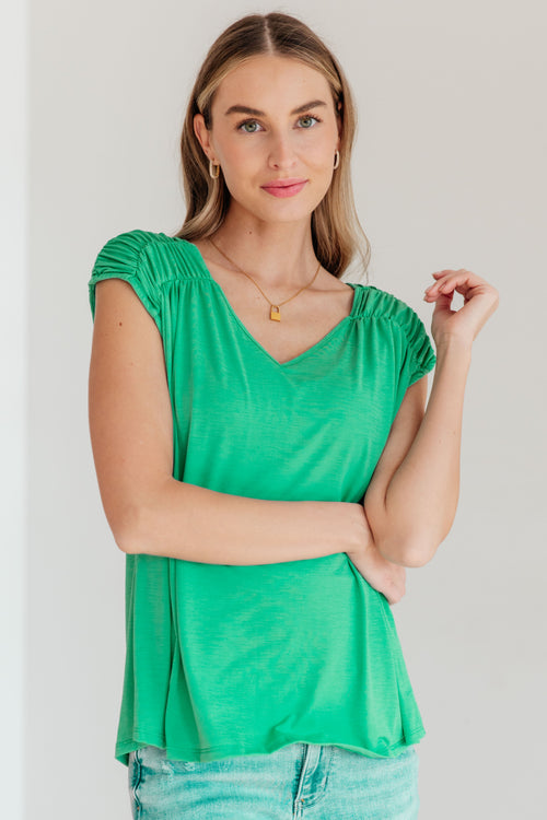 Ruched Cap Sleeve Top in Emerald - Lola Cerina Boutique