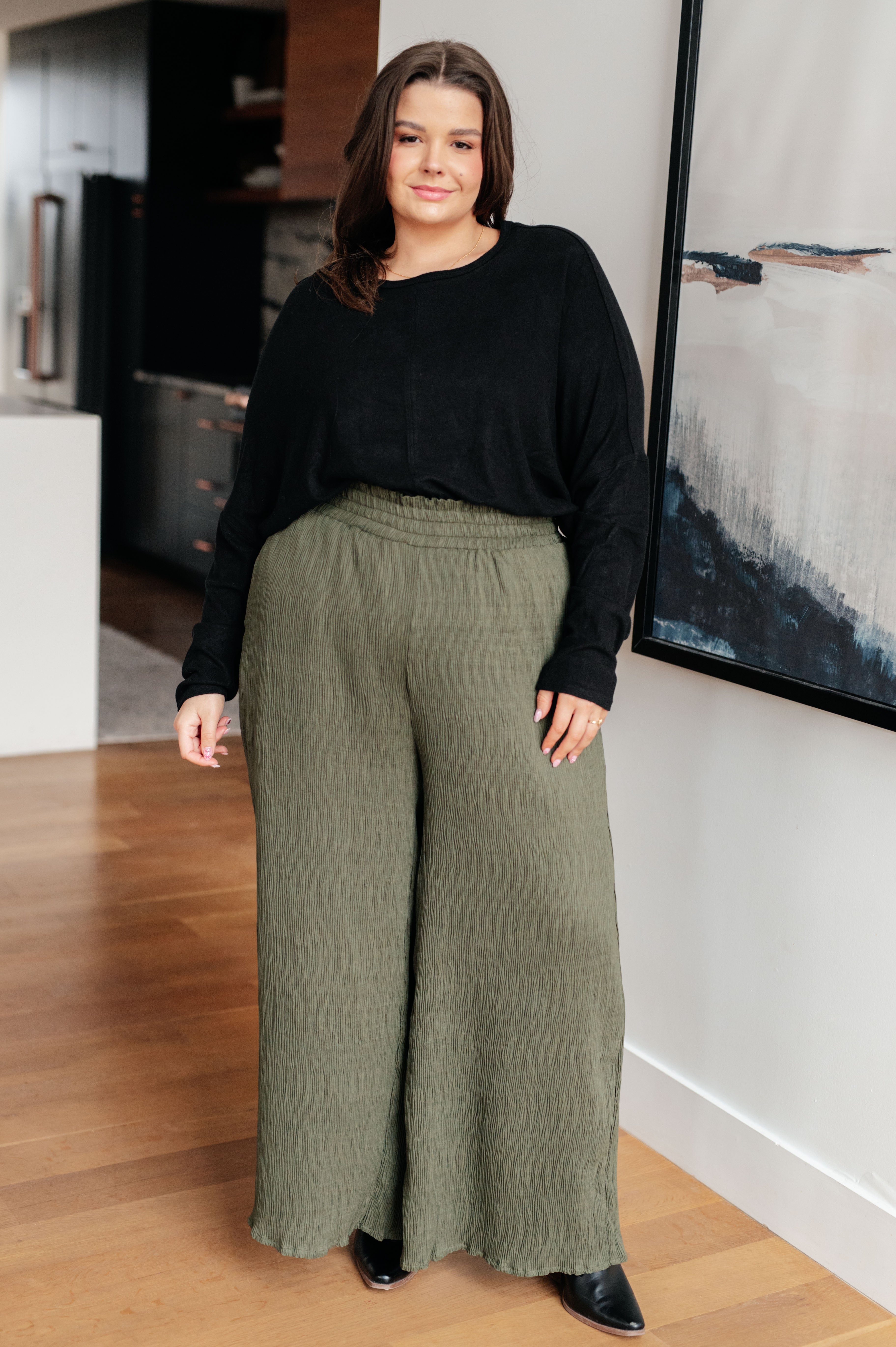 Harmony High Rise Wide Pants in Olive - Lola Cerina Boutique