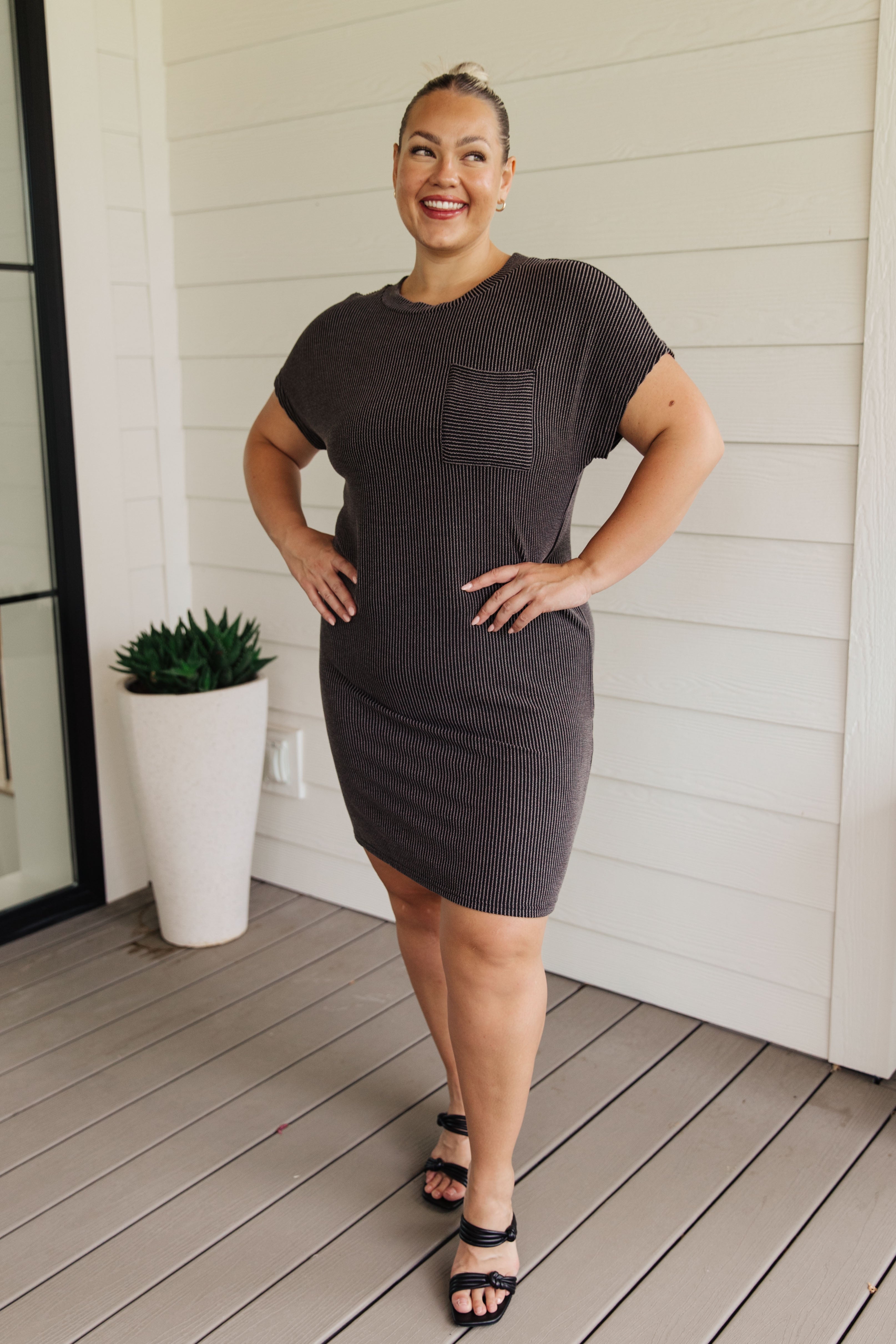 Everyday Favorite Ribbed Knit Dress in Black - Lola Cerina Boutique