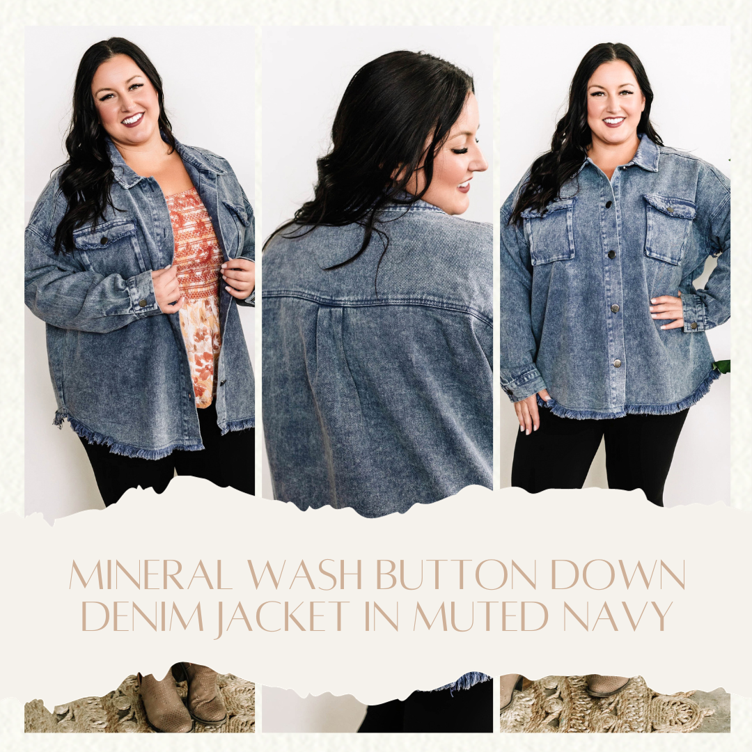 10.23 Mineral Wash Button Down Denim Jacket In Muted Navy - Lola Cerina Boutique