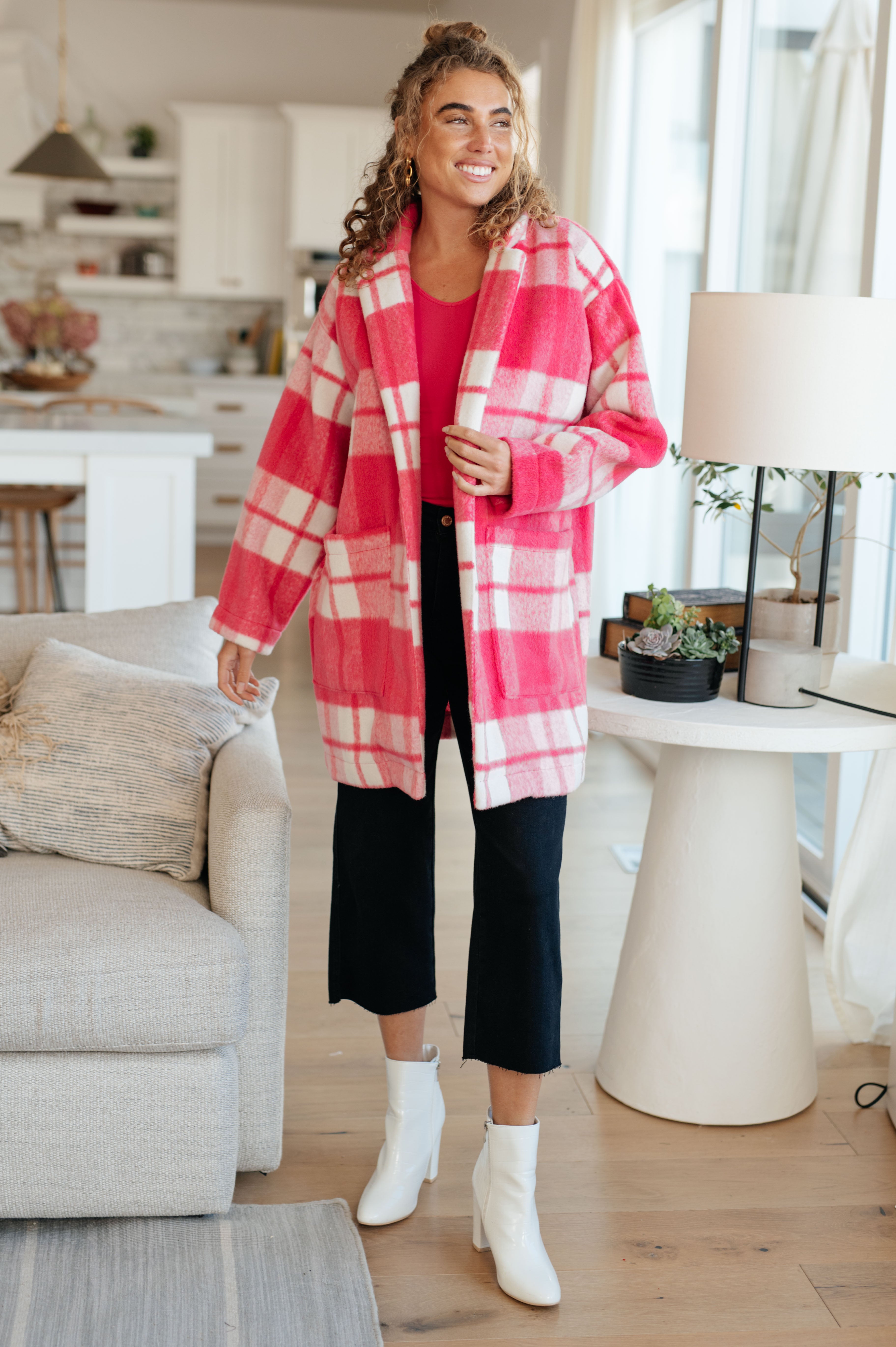 Passion in Plaid Coat in Pink - Lola Cerina Boutique