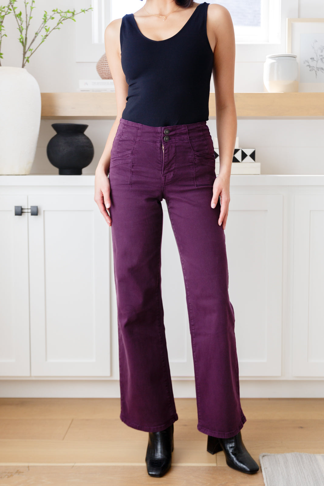 Petunia High Rise Wide Leg Jeans in Plum - Lola Cerina Boutique
