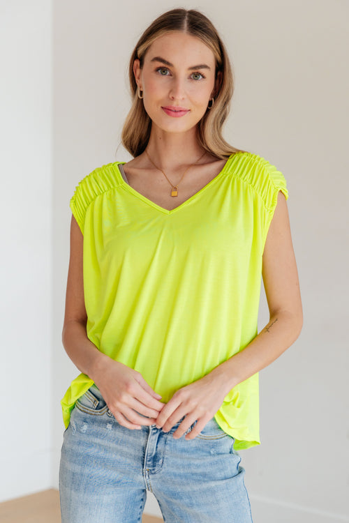 Ruched Cap Sleeve Top in Neon Green - Lola Cerina Boutique