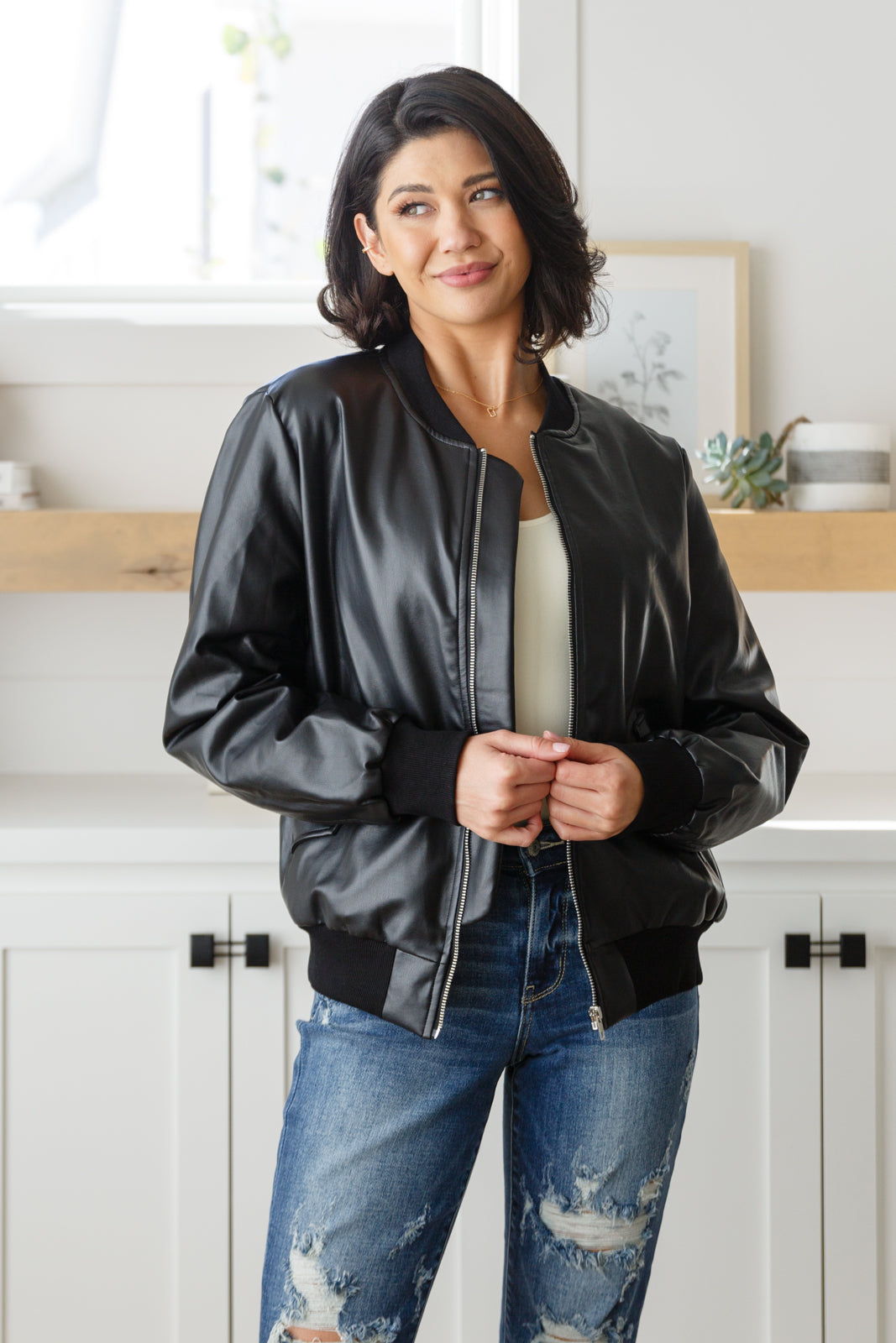 This Is It Faux Leather Bomber Jacket In Black - Lola Cerina Boutique