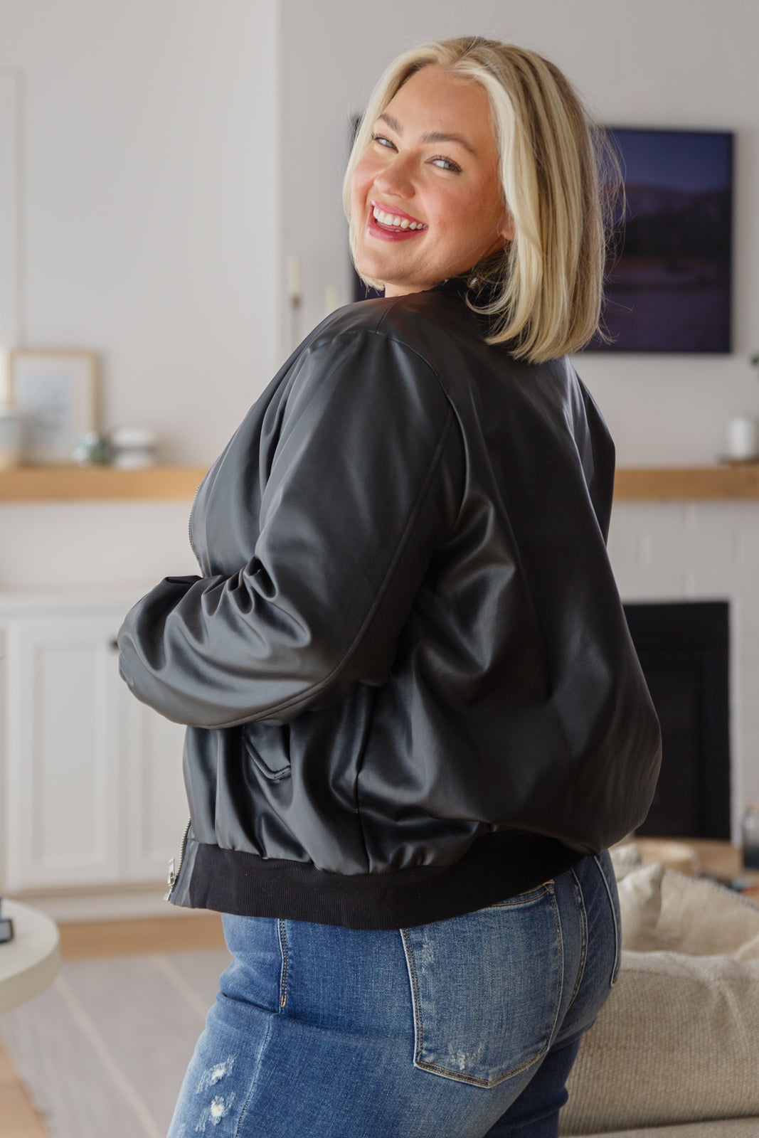 This Is It Faux Leather Bomber Jacket In Black - Lola Cerina Boutique