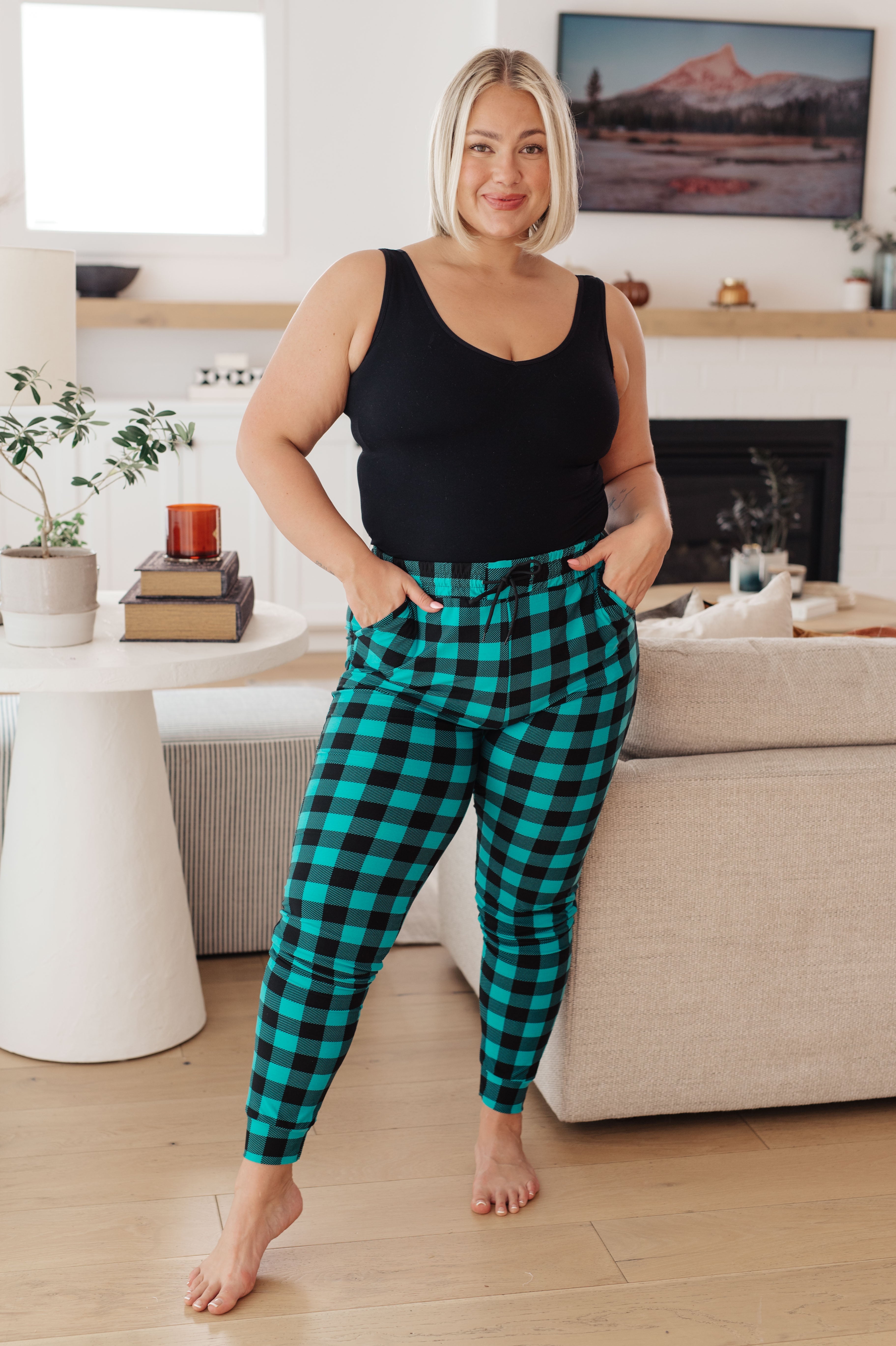 Your New Favorite Joggers in Teal Check - Lola Cerina Boutique