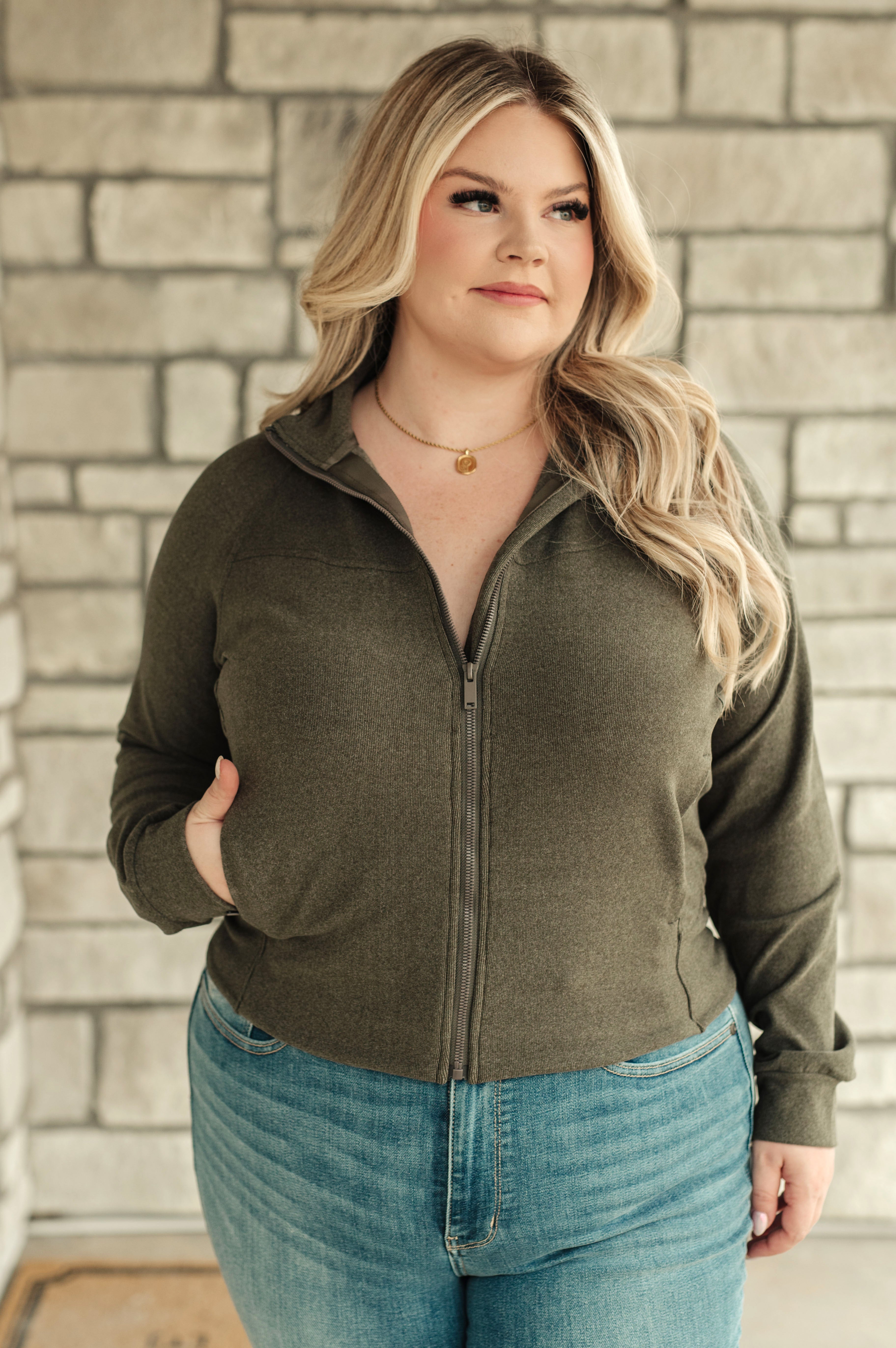 Where Are You Zip Up Jacket in Olive - Lola Cerina Boutique