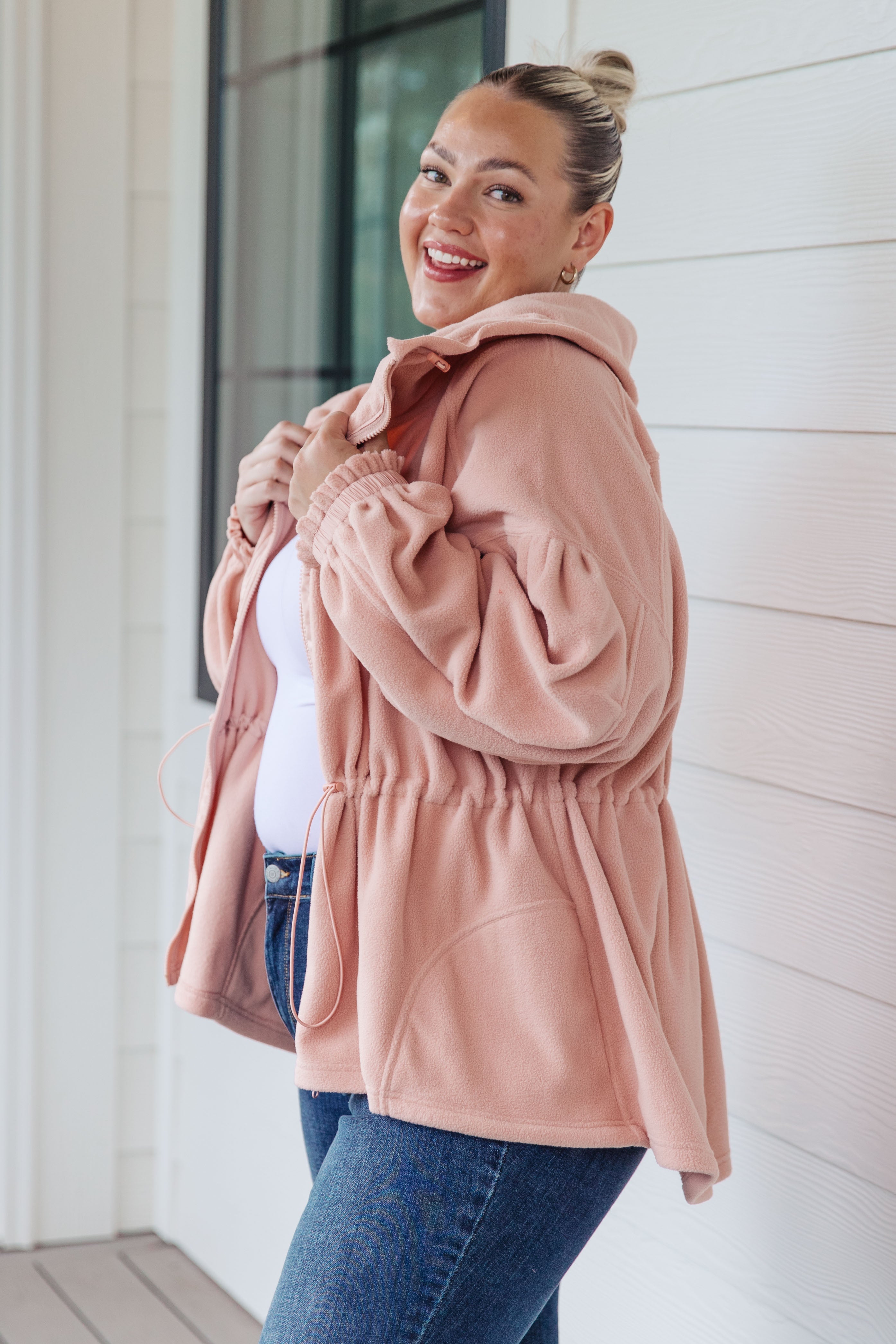 Zipped and Cinched Zip Up Jacket - Lola Cerina Boutique