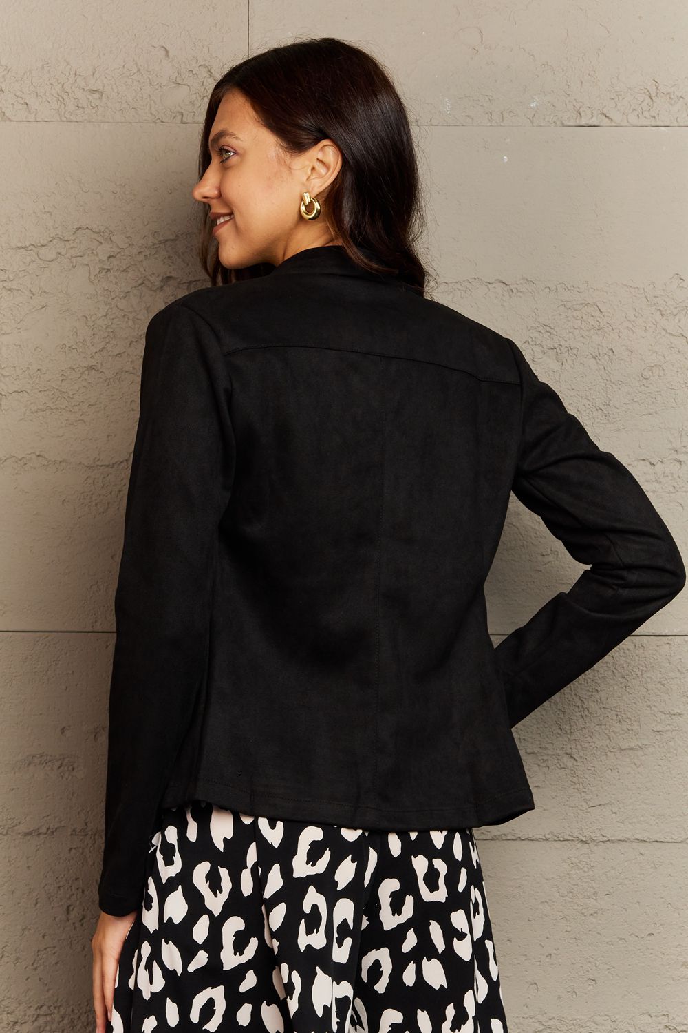 Full Size Lapel Collar Long Sleeve Jacket - Lola Cerina Boutique