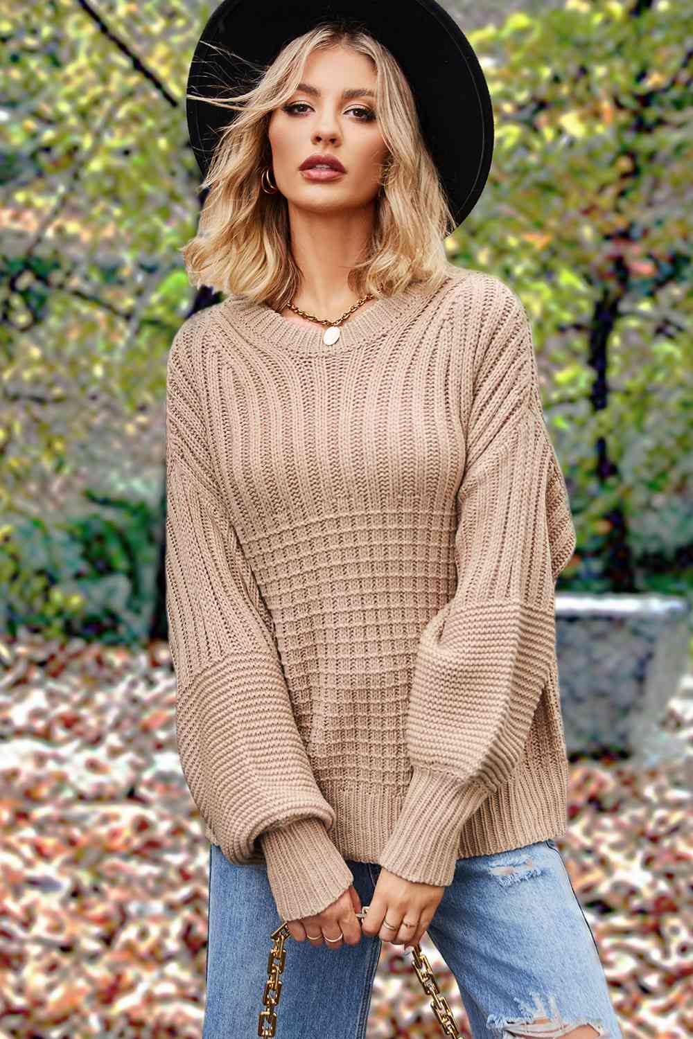 Round Neck Lantern Sleeve Sweater | 5 Colors - Lola Cerina Boutique