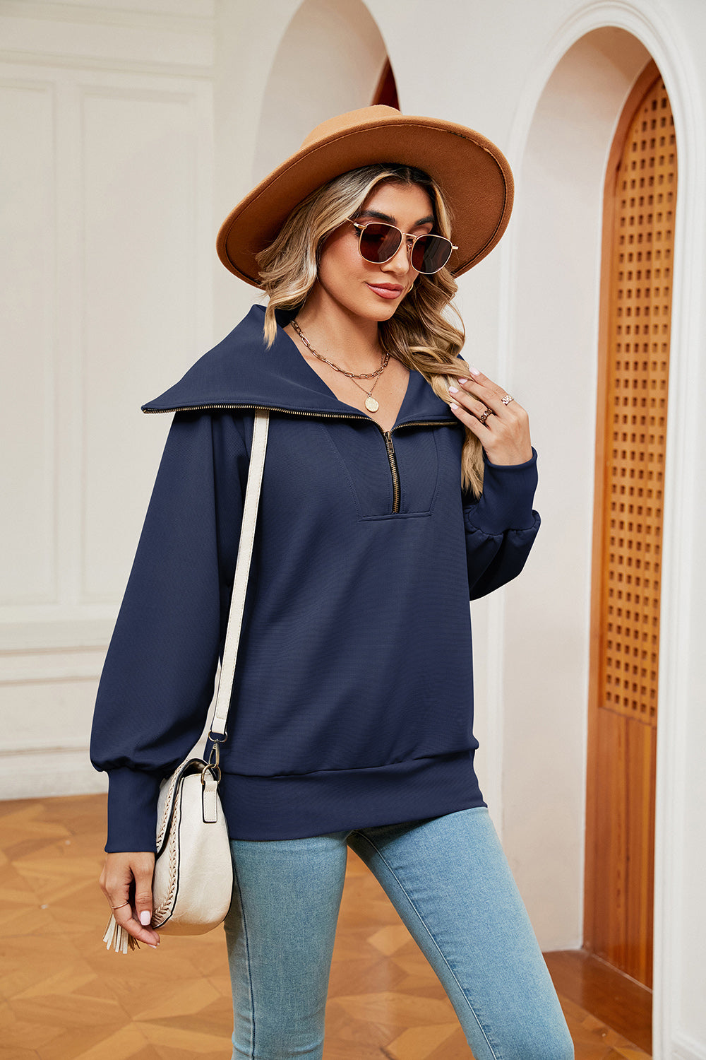 Half-Zip Collared Sweatshirt - Lola Cerina Boutique
