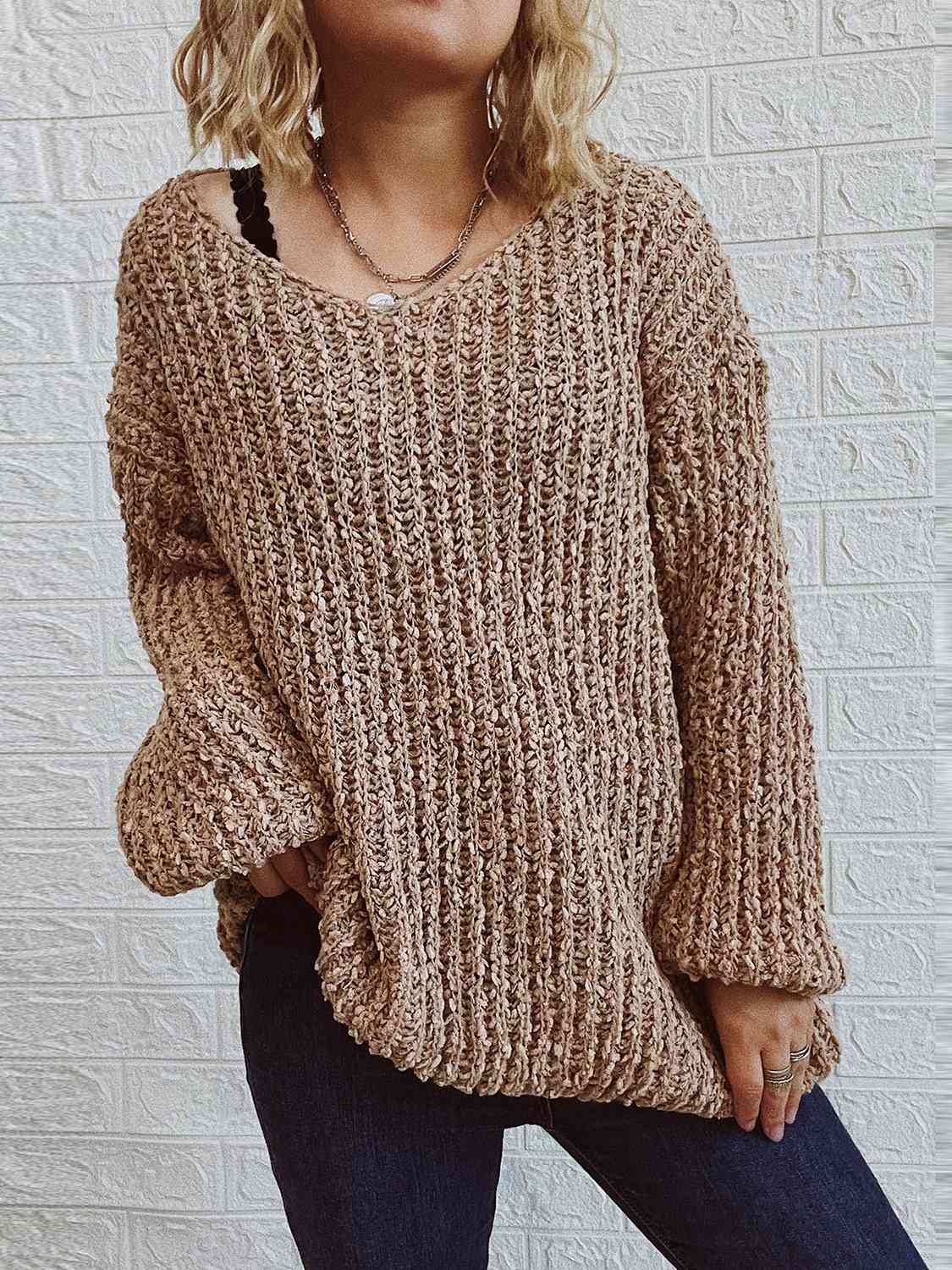 V-Neck Long Sleeve Sweater 3 Colors - Lola Cerina Boutique