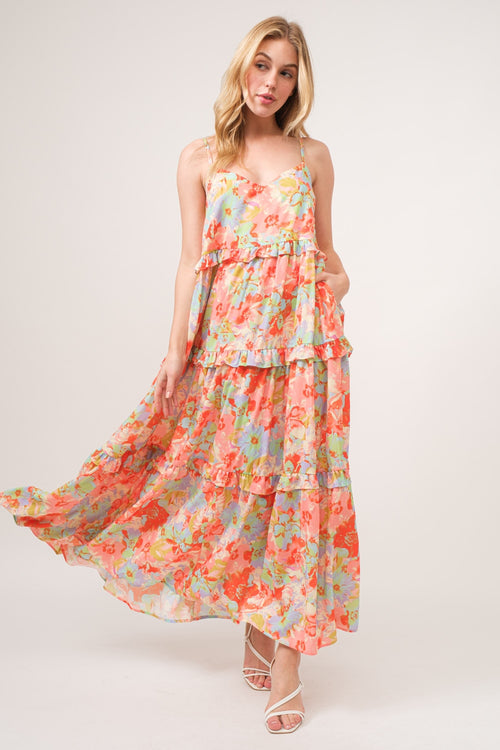 And The Why Floral Ruffled Tiered Maxi Cami Dress - Lola Cerina Boutique