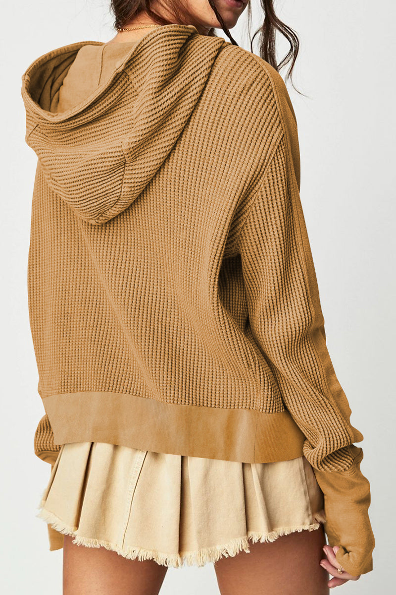 Waffle-Knit Long Sleeve Hooded Jacket - Lola Cerina Boutique