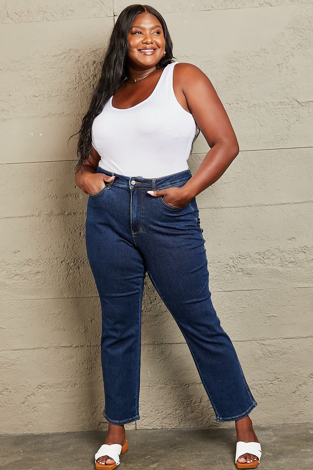 Judy Blue Kailee Full Size Tummy Control High Waisted Straight Jeans - Lola Cerina Boutique