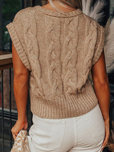 Cable-Knit Round Neck Sweater - Lola Cerina Boutique