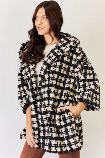 J.NNA Fuzzy Plaid Waist Tie Hooded Robe Cardigan - Lola Cerina Boutique