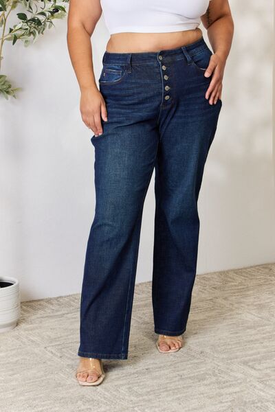 Judy Blue Full Size Button-Fly Straight Jeans - Lola Cerina Boutique