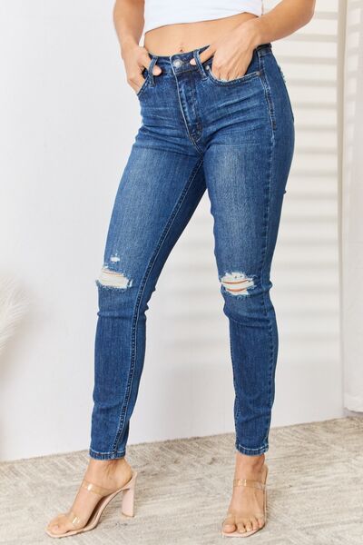 Judy Blue Full Size High Waist Distressed Slim Jeans - Lola Cerina Boutique