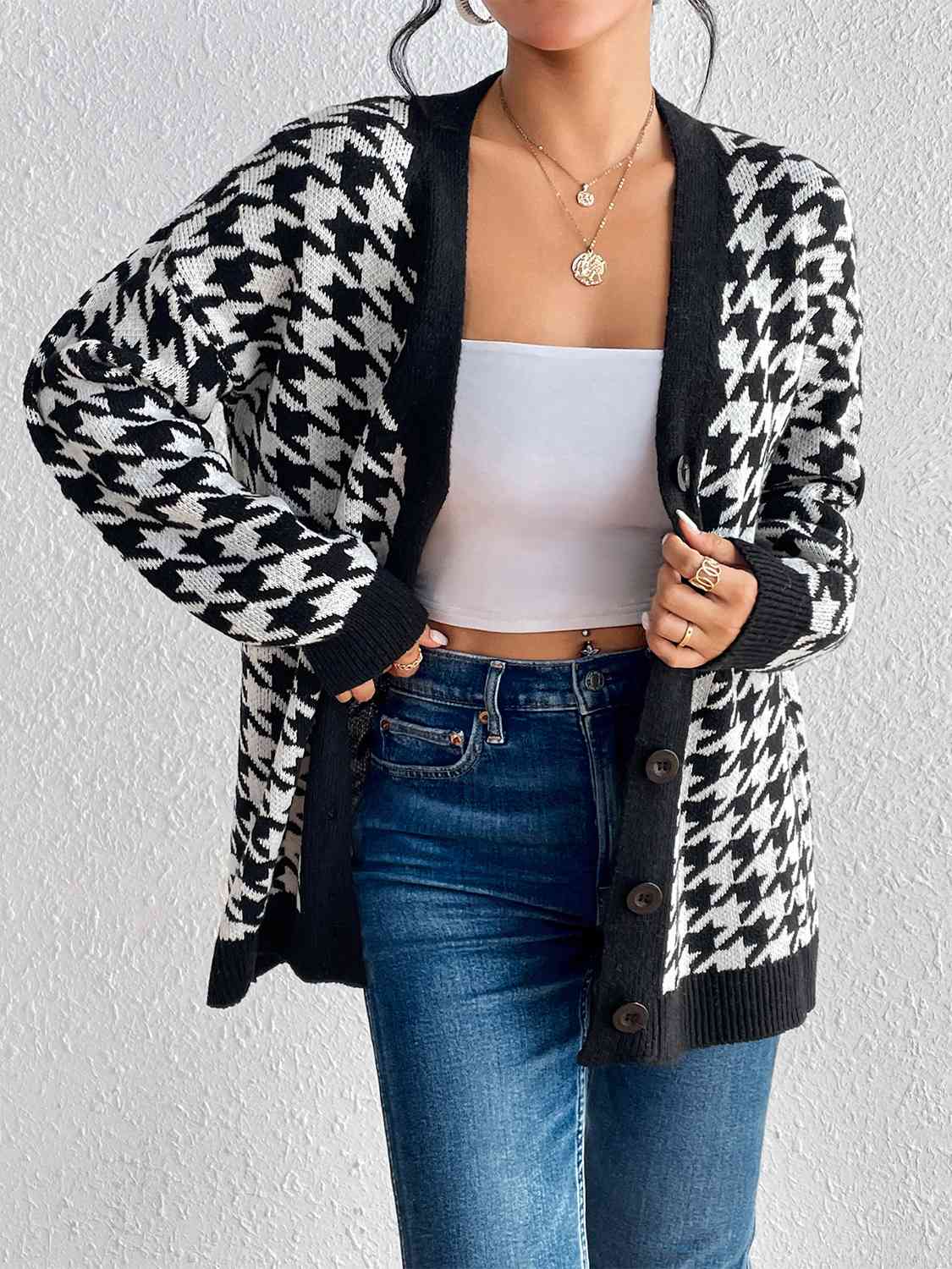 Houndstooth Button Down Cardigan - Lola Cerina Boutique