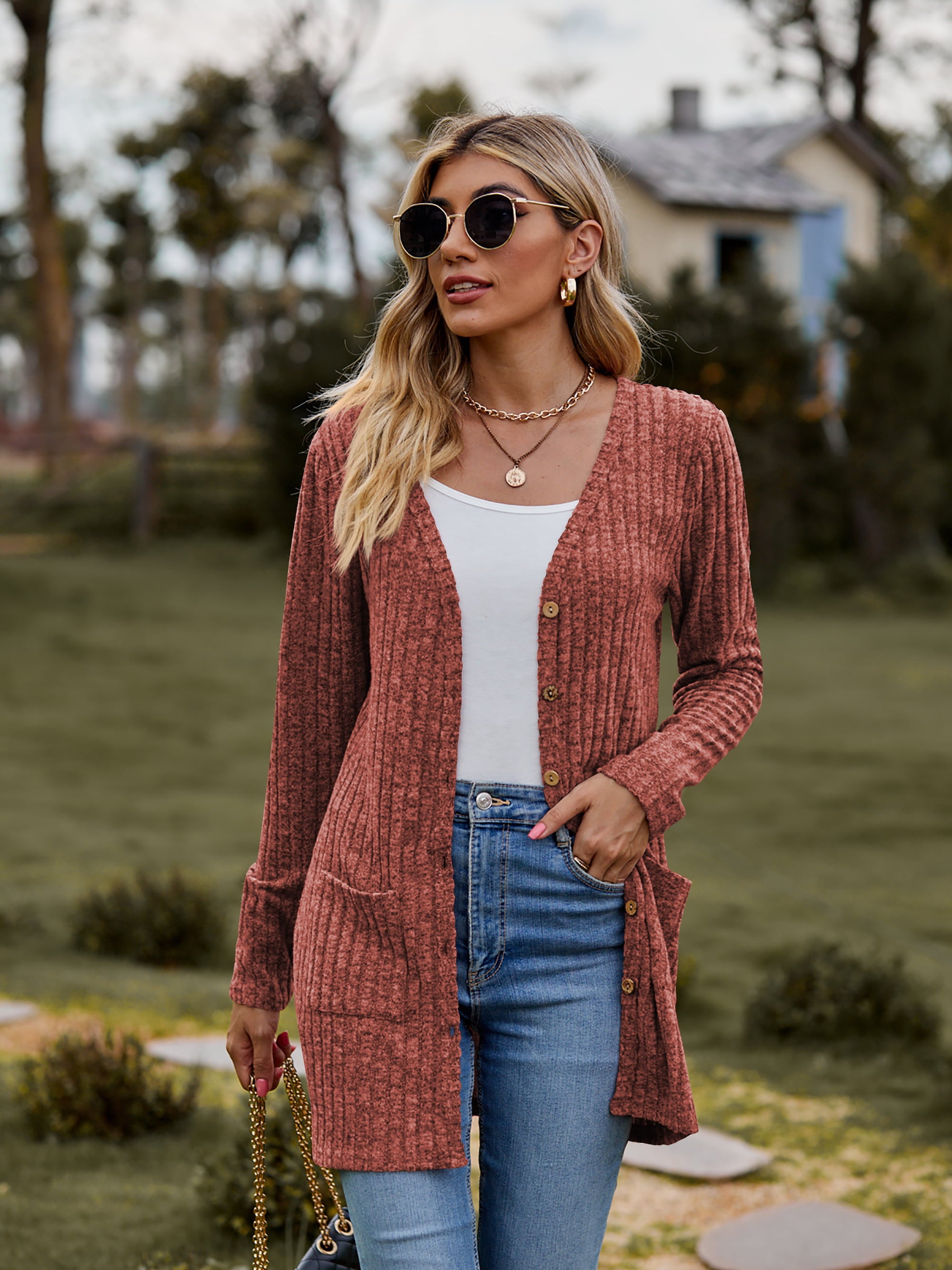 Ribbed Button-UP Cardigan with Pockets | 7 Colors - Lola Cerina Boutique