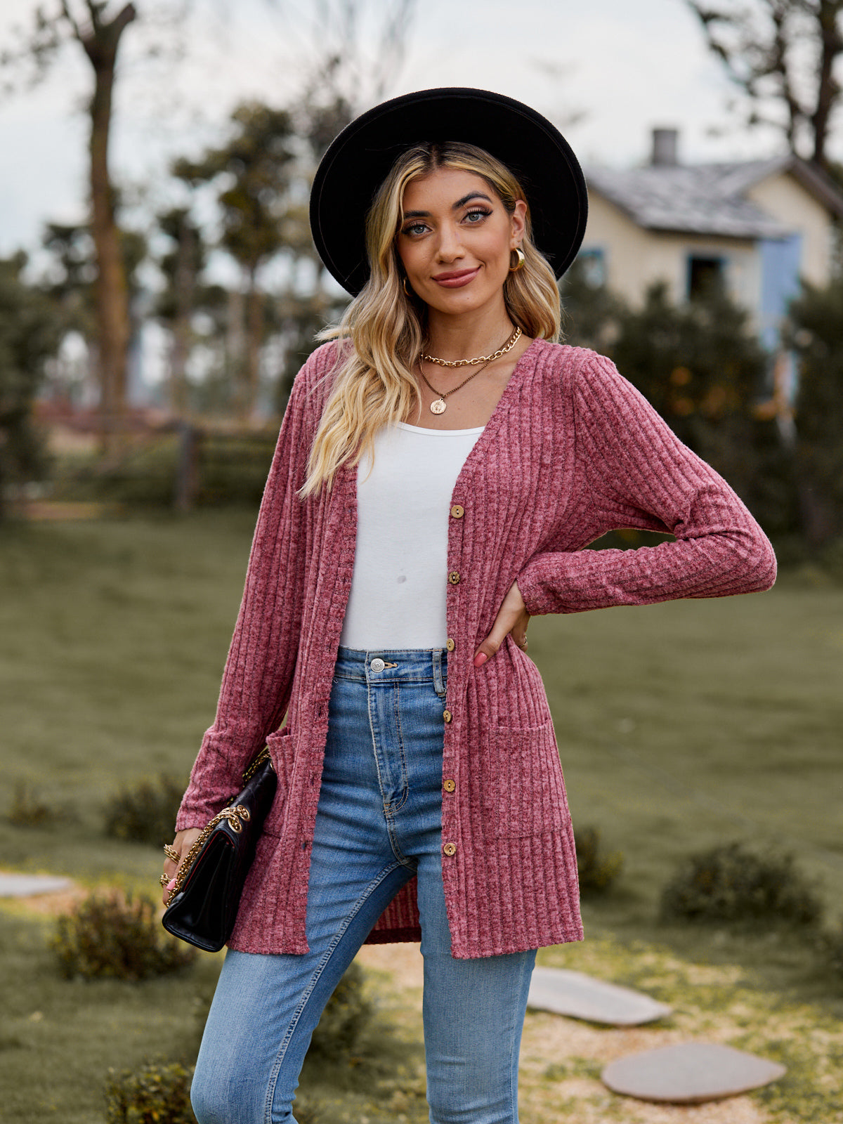 Ribbed Button-UP Cardigan with Pockets | 7 Colors - Lola Cerina Boutique