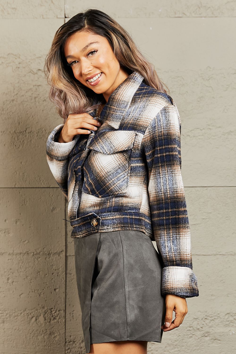 Put In Work Semi Cropped Plaid Shacket - Lola Cerina Boutique