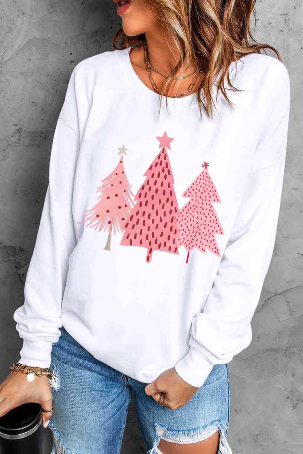 Christmas Tree Graphic Long Sleeve Sweatshirt - Lola Cerina Boutique