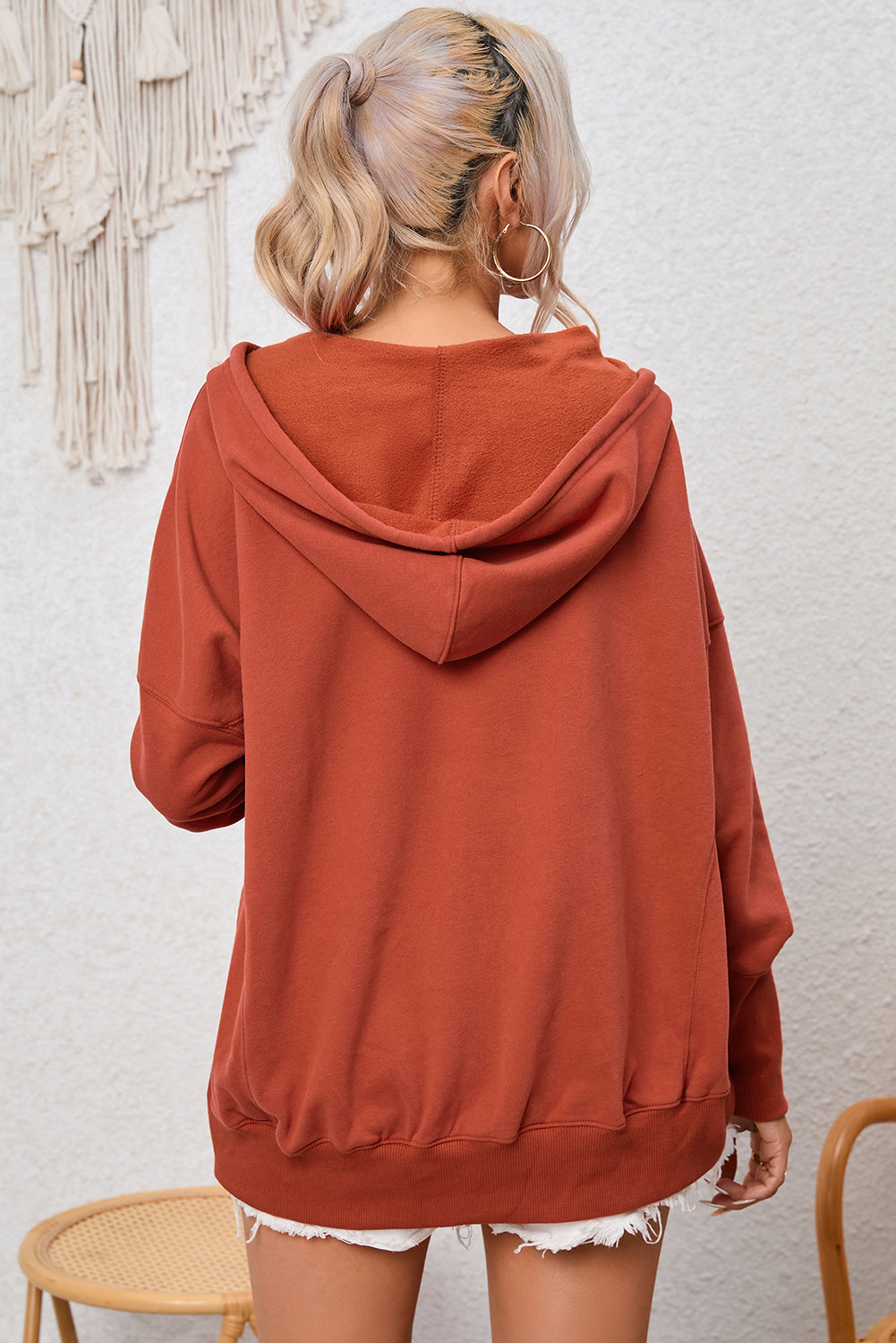 Dropped Shoulder Buttoned Hoodie - Lola Cerina Boutique